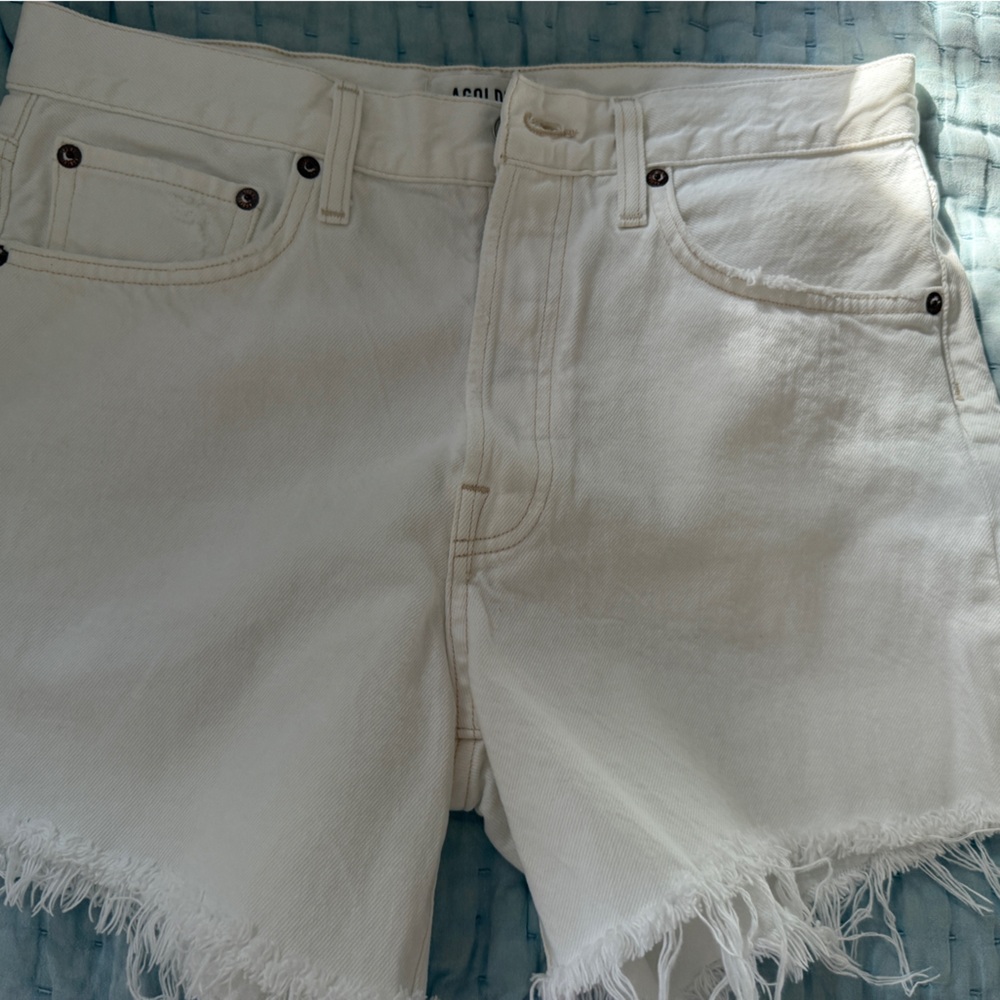 Agolde Parker Long White Denim Shorts